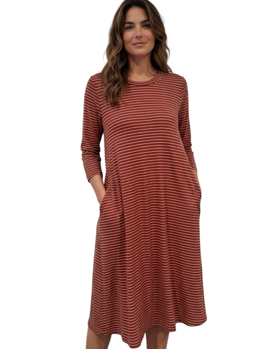 **NWT** Umgee Rust & Cream Striped Midi Dress